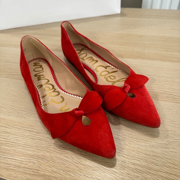 Sam Edelman Women's Red Suede Bow Raz pointed-toe Flats Size 8 - Picture 9 of 10